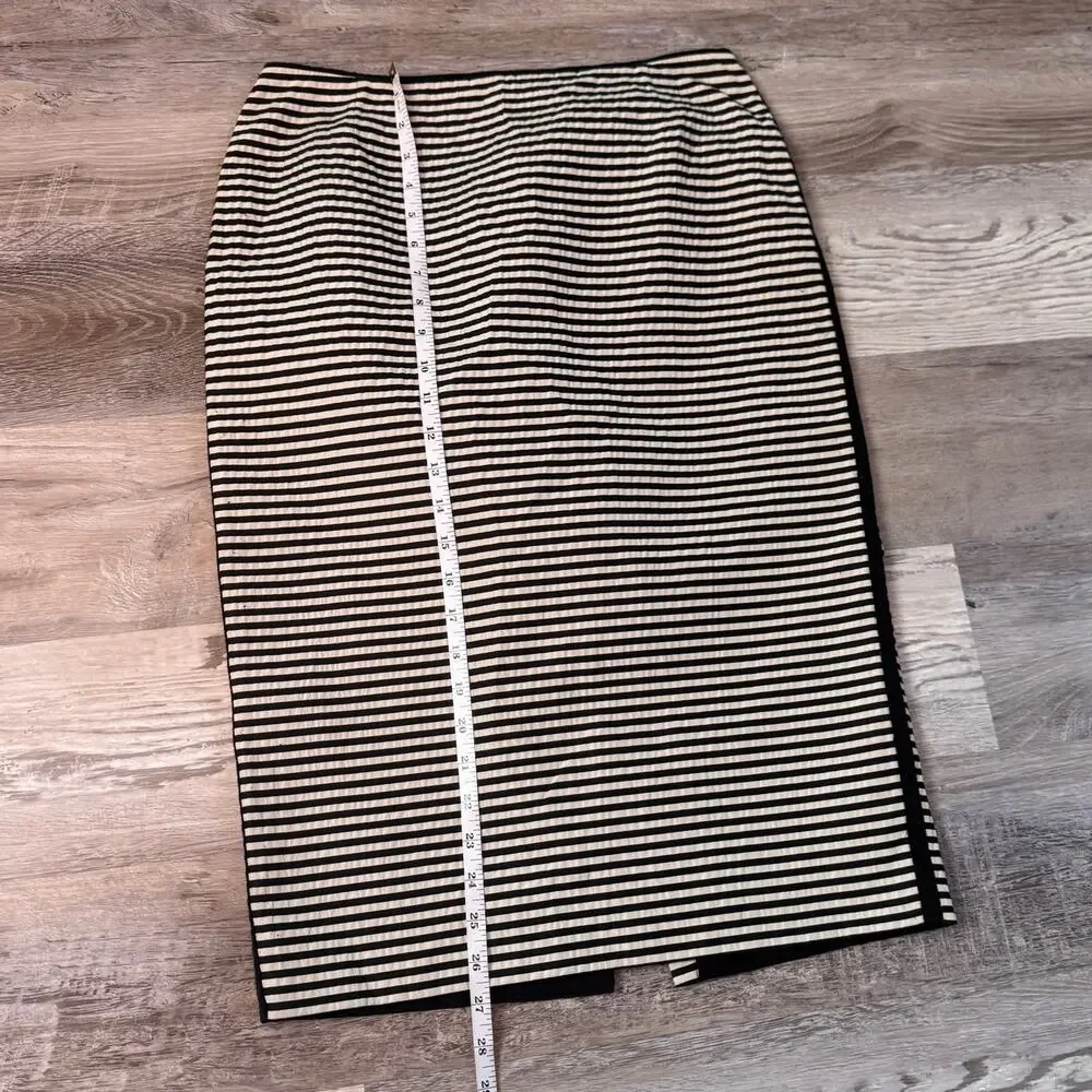 Lafayette 148 Striped Pencil Skirt Black Ivory Career Chic Size 4